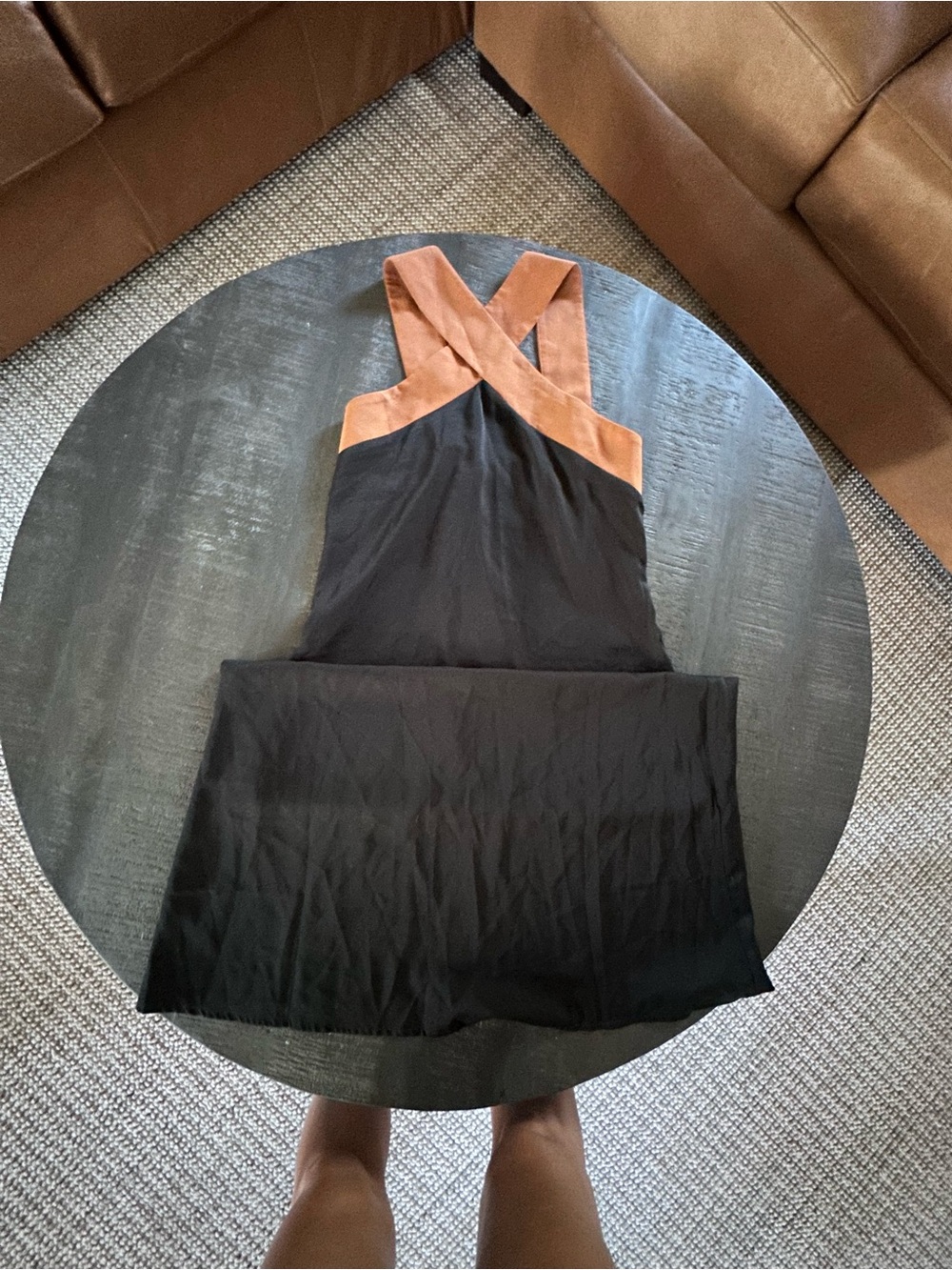 Cross-Back Black and Tan Sleeveless Dress